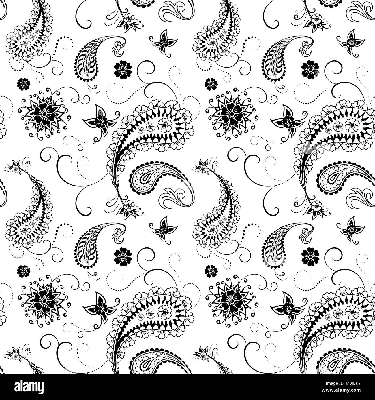 Paisley seamless pattern. Black and white background Stock Vector