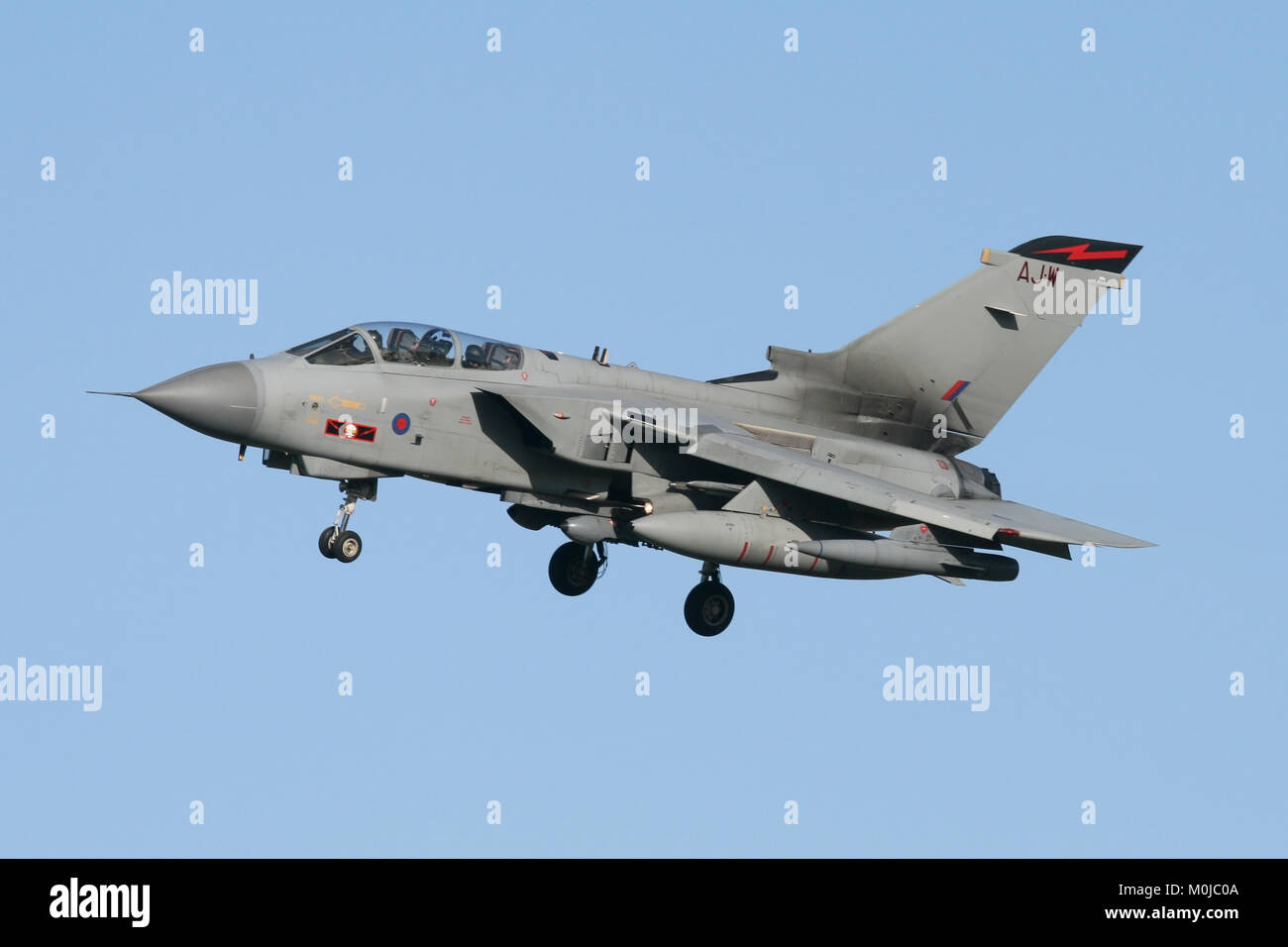 RAF Tornado GR4 carrying the markings of 617 Squadron, the famous Dambusters on the turn into RAF Marham in Norfolk. Stock Photo