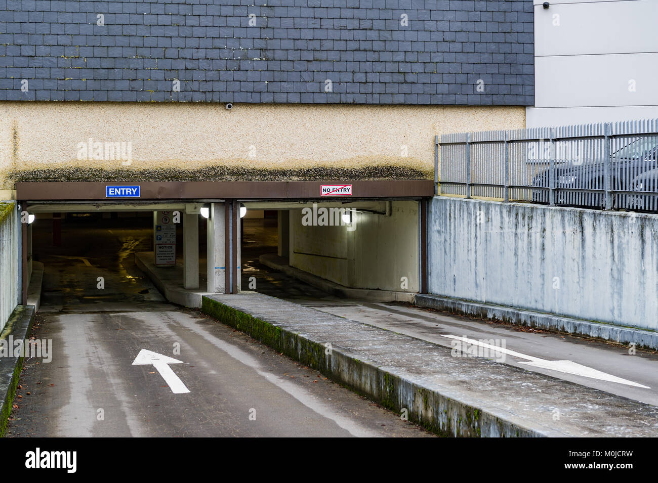 Underground car park entrance in Kenmare, County Kerry, Ireland with copy space. Stock Photo
