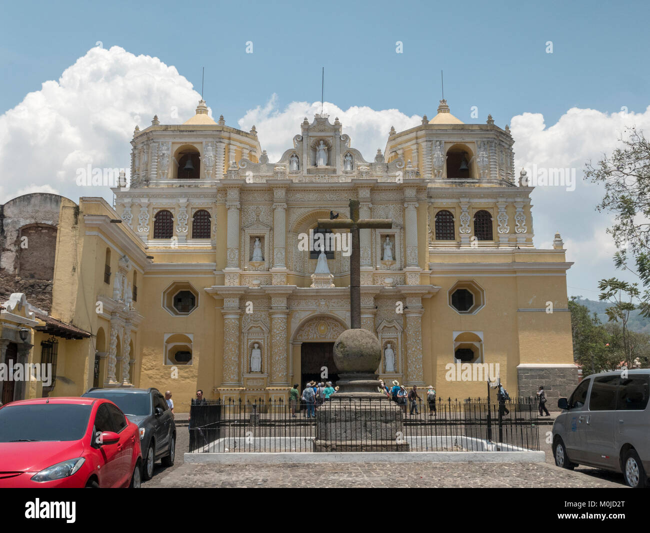 The Main Barroque Facade, Of The Iglesia de La Merced Church Built As A Convent of the Mercedarians In La Antigua Guatemala Stock Photo