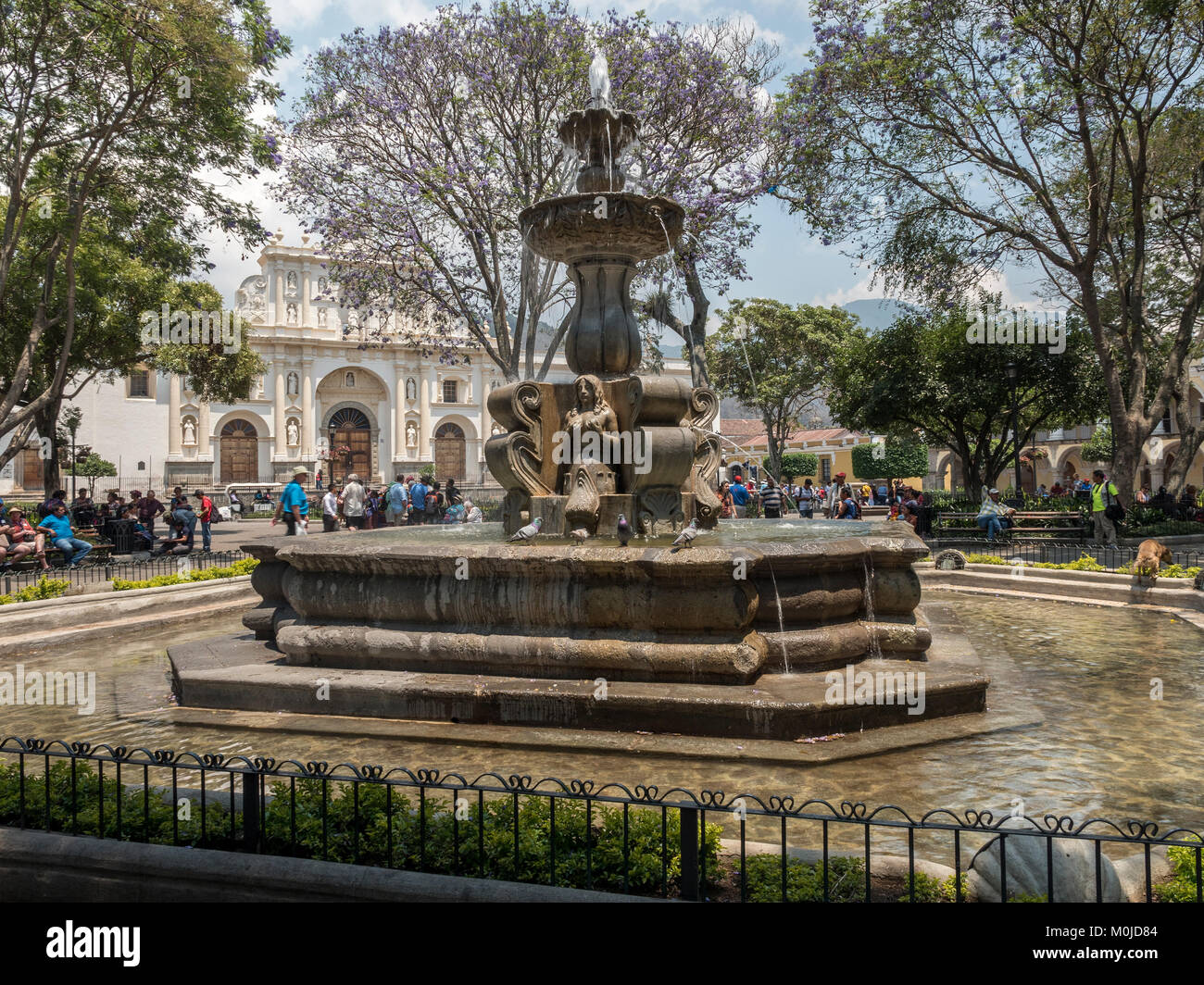 The Mermaid Fountain In Central Park (Plaza Mayor), Built By Diego de Porres in 1739 In La Antigua Guatemala, Guatemala Stock Photo