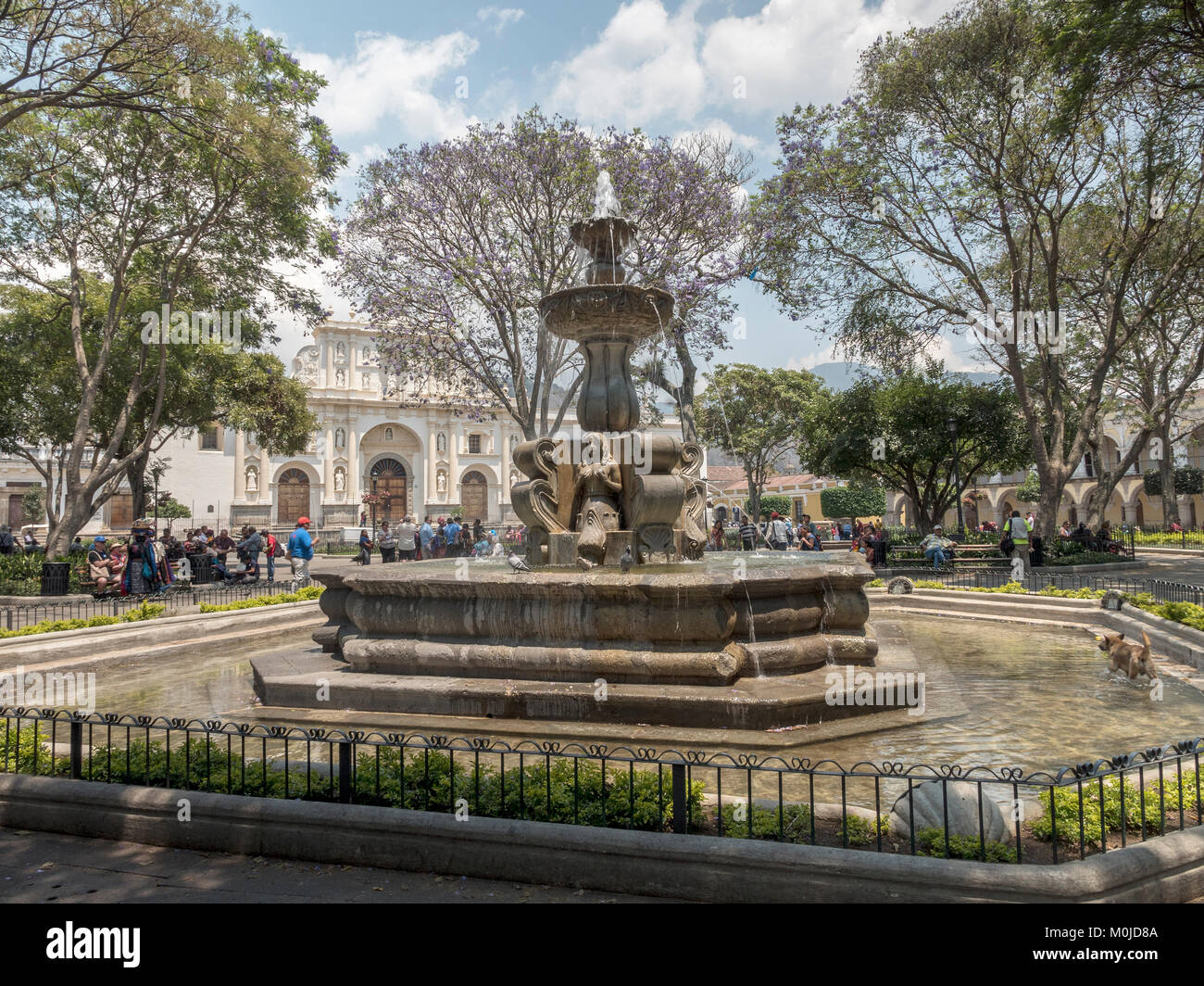 The Mermaid Fountain In Central Park (Plaza Mayor), Built By Diego de Porres in 1739 In La Antigua Guatemala, Guatemala Stock Photo