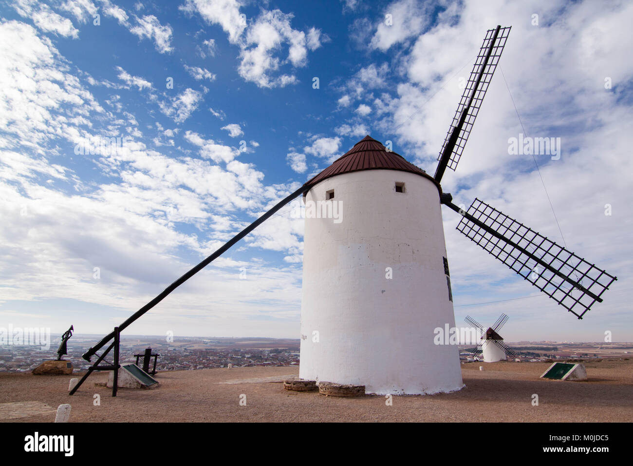 Windmills, Mota del Cuervo, Toledo province, La Mancha, Spain, Don Quixote route Stock Photo
