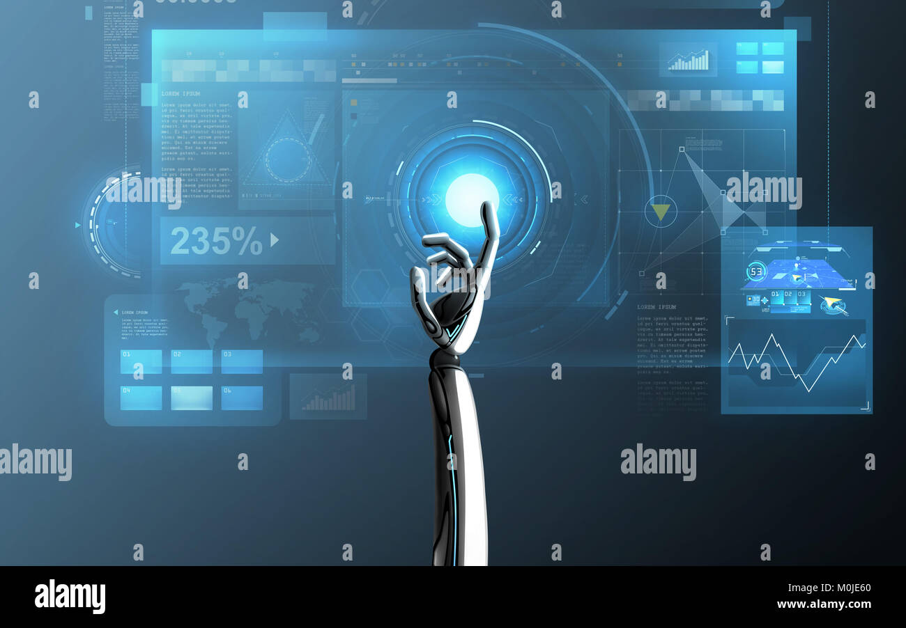 Robot Hand Touching Virtual Screen Over Blue Stock Photo Alamy Robot Hand Touching Virtual Screen Over Blue Stock Photo Alamy