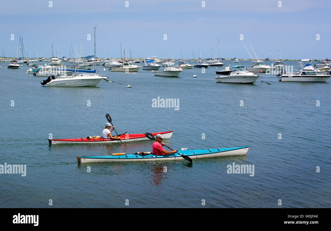 Kayakers in Plymouth Harbor, Massachusetts, USA Stock Photo