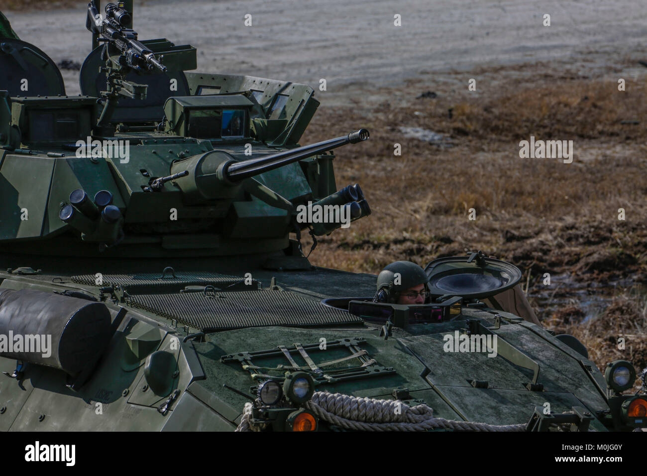 A Marine with 2nd Light Armored Reconnaissance Battalion operates a