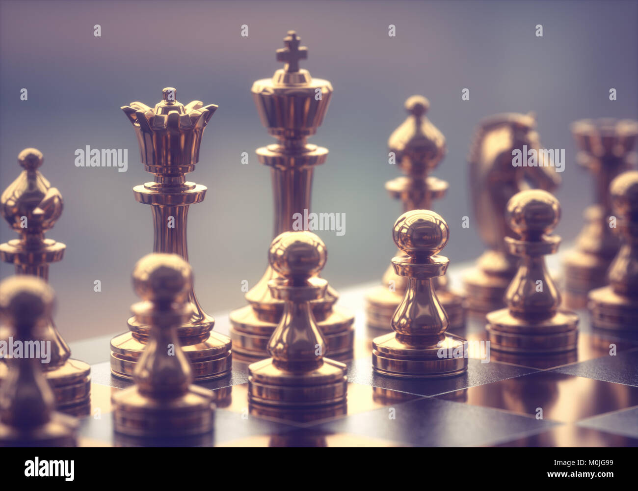 Premium Photo  Gold rook facing the opponent on silver side chess pieces  for competition game and tournament match on a chessboard background sport  and leisure activity concept 3d illustration rendering