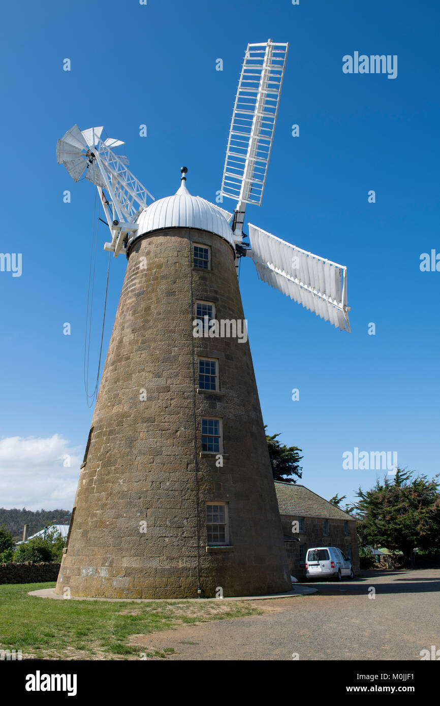 Callington Mill is a Lincolnshire tower mill built in 1837 in Oatlands, Tasmania by John Vincent. It has recently been restored. Stock Photo
