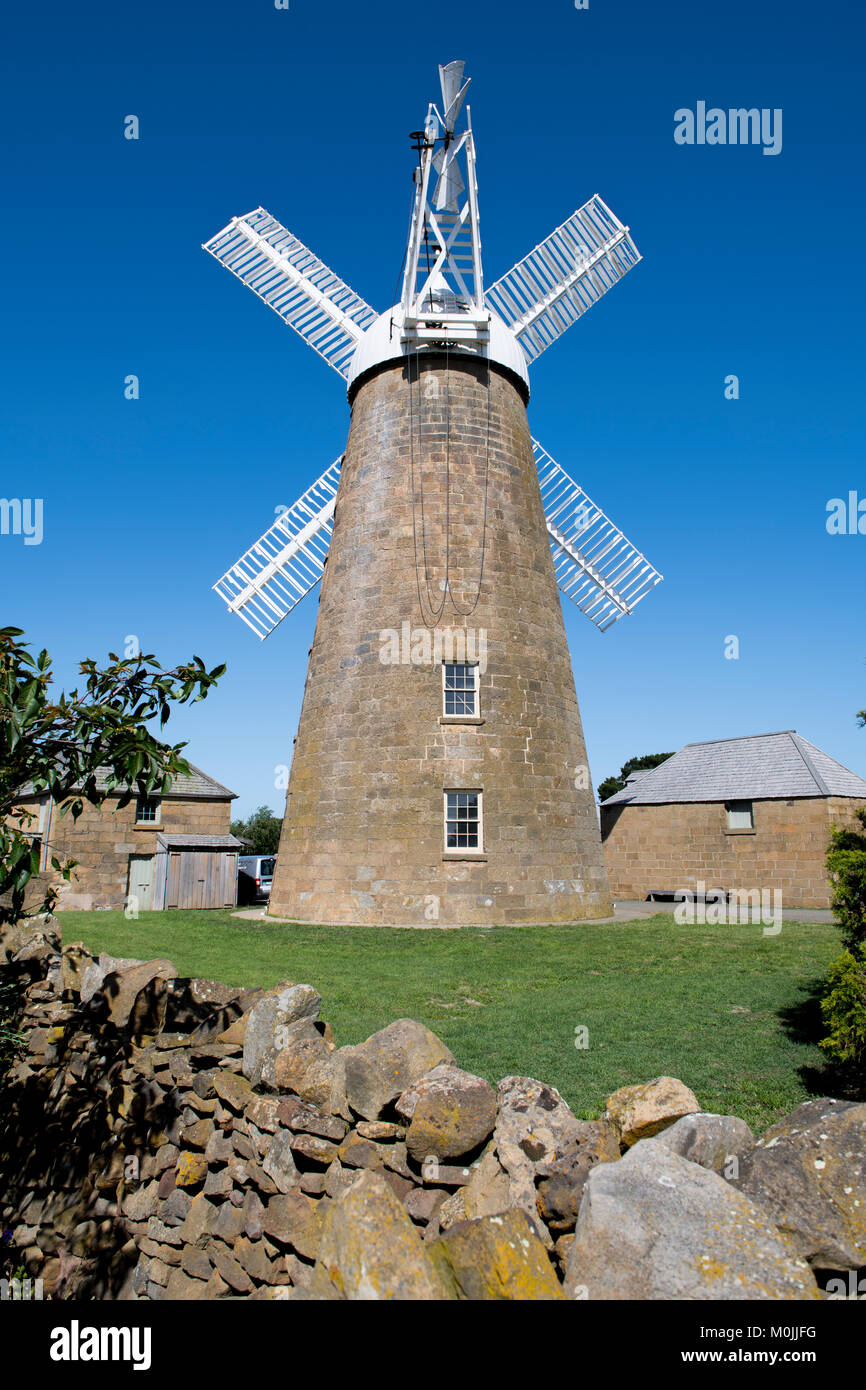 Callington Mill is a Lincolnshire tower mill built in 1837 in Oatlands, Tasmania by John Vincent. It has recently been restored. Stock Photo