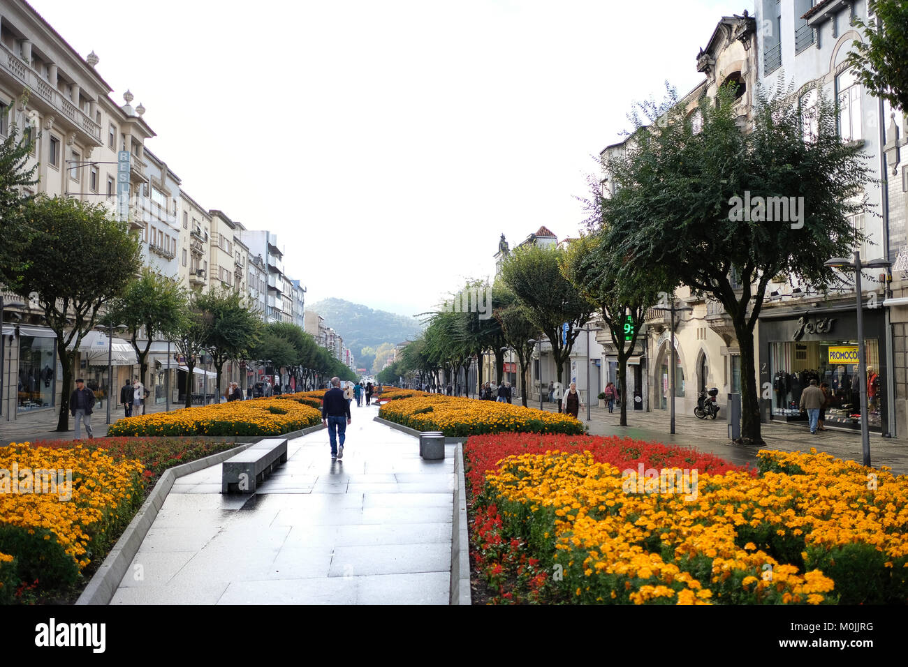 The city center of Braga, capital of Minho in the north region of Portugal has beautiful and always well preserved gardens along squares and avenues. Stock Photo