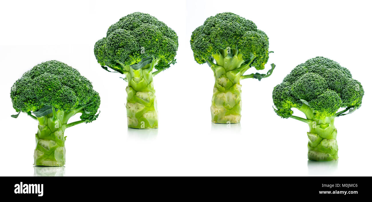 Set of green broccoli (Brassica oleracea). Vegetables natural source of