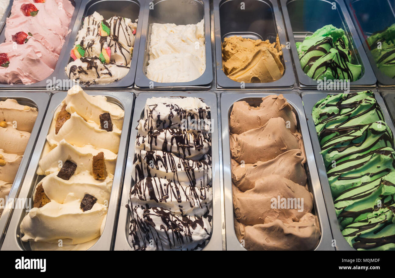 Gelato, a selection of flavors of Italian ice cream Stock Photo
