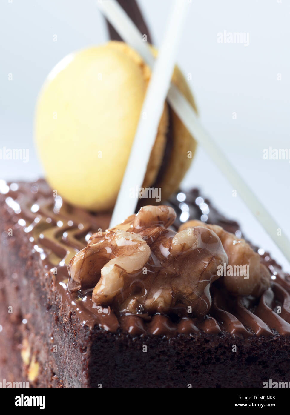 Chocolate cake decorated gourmet closeup Stock Photo
