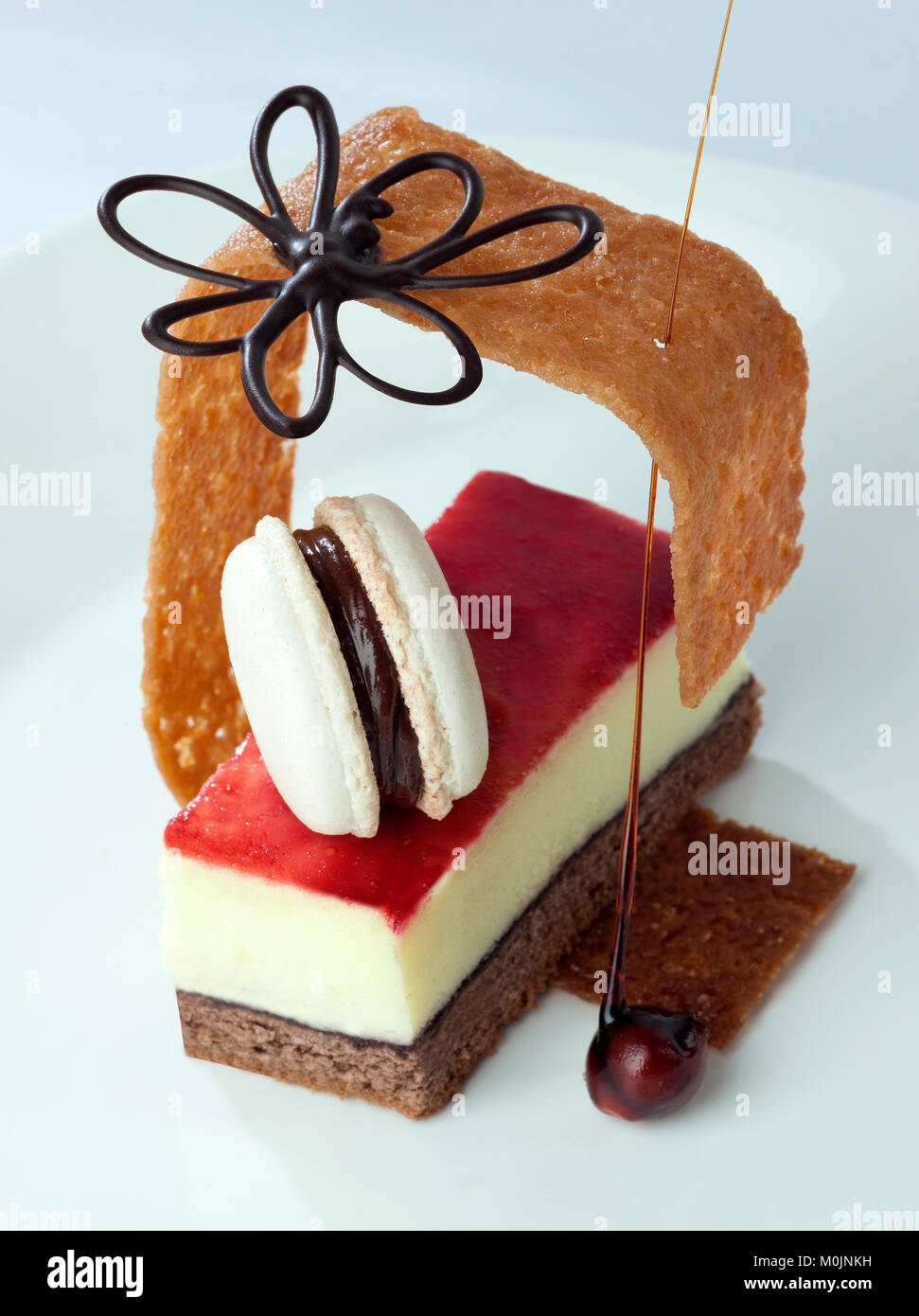 Strawbery cheese cake decorated gourmet closeup Stock Photo