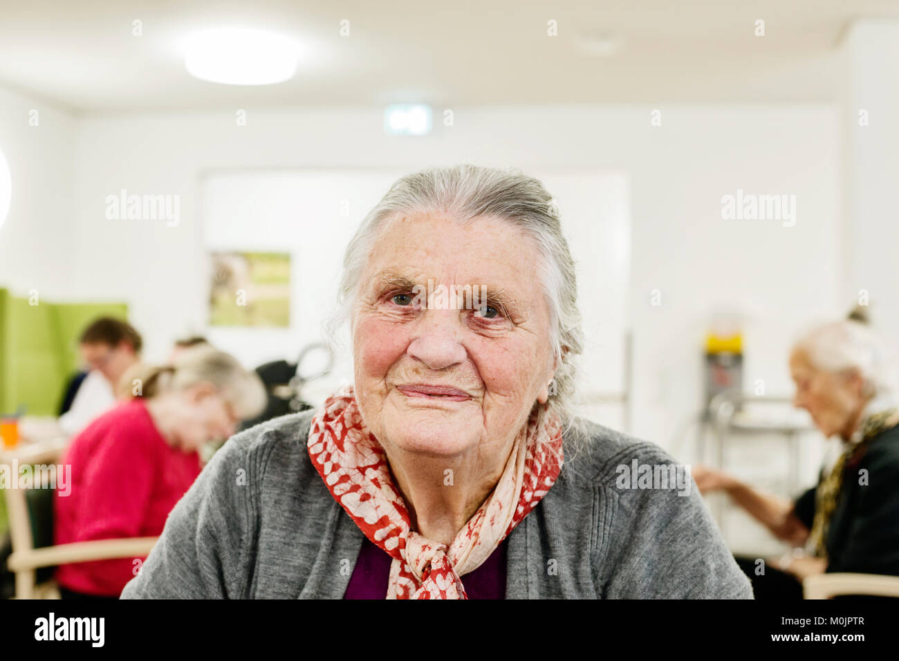 Demented Senior, Portrait, in a retirement home, Germany Stock Photo