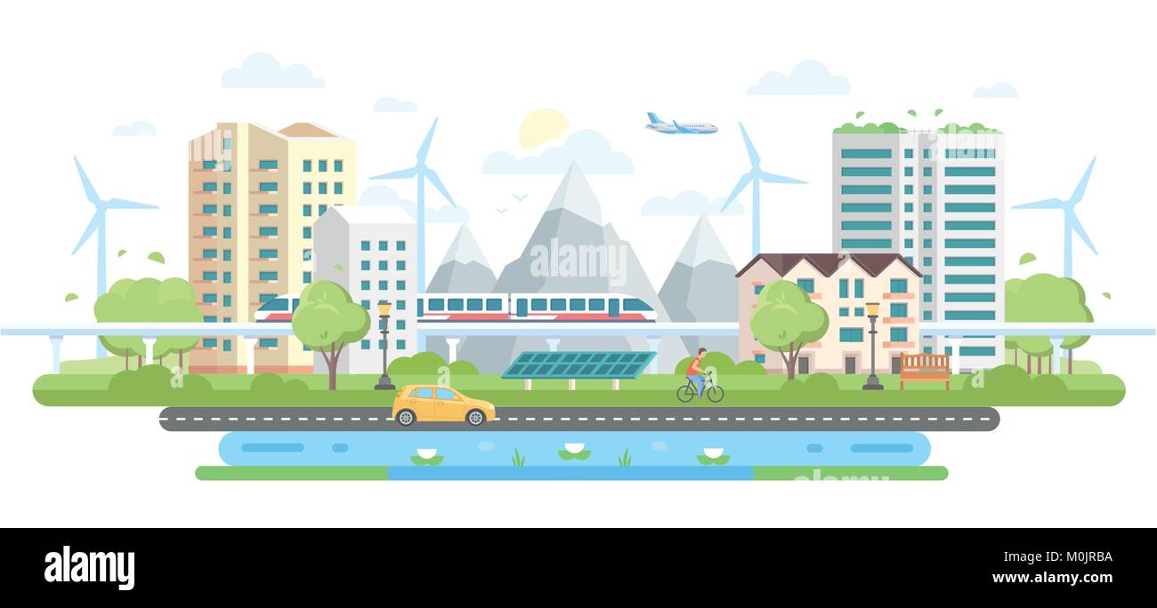 Eco-friendly city district - modern flat design style vector ...