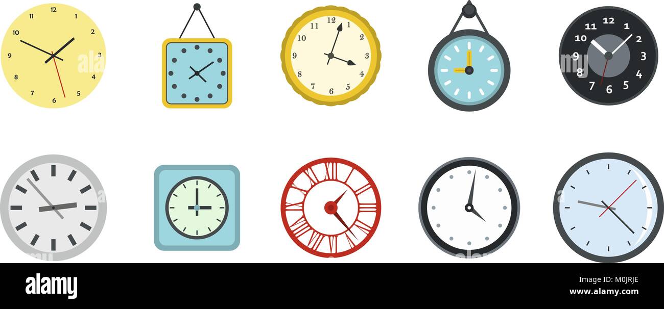 Wall clock icon set, flat style Stock Vector Image & Art - Alamy