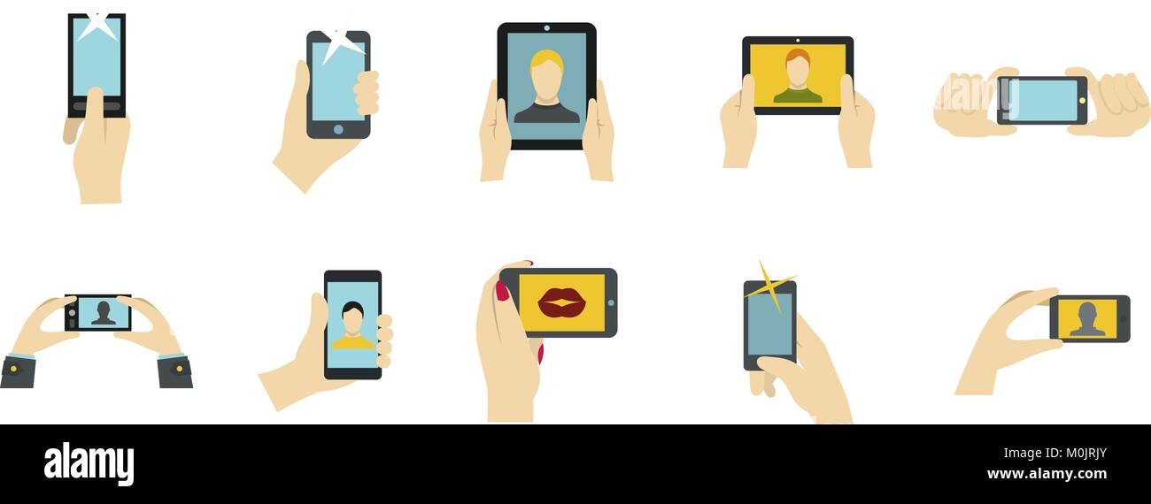 Smartphone in hand icon set, flat style Stock Vector Image & Art - Alamy