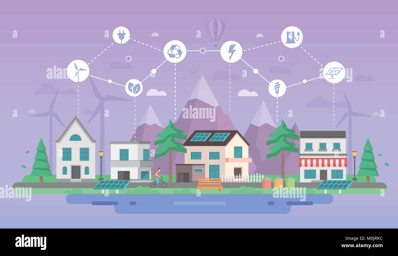 Eco-friendly city district - modern flat design style vector ...
