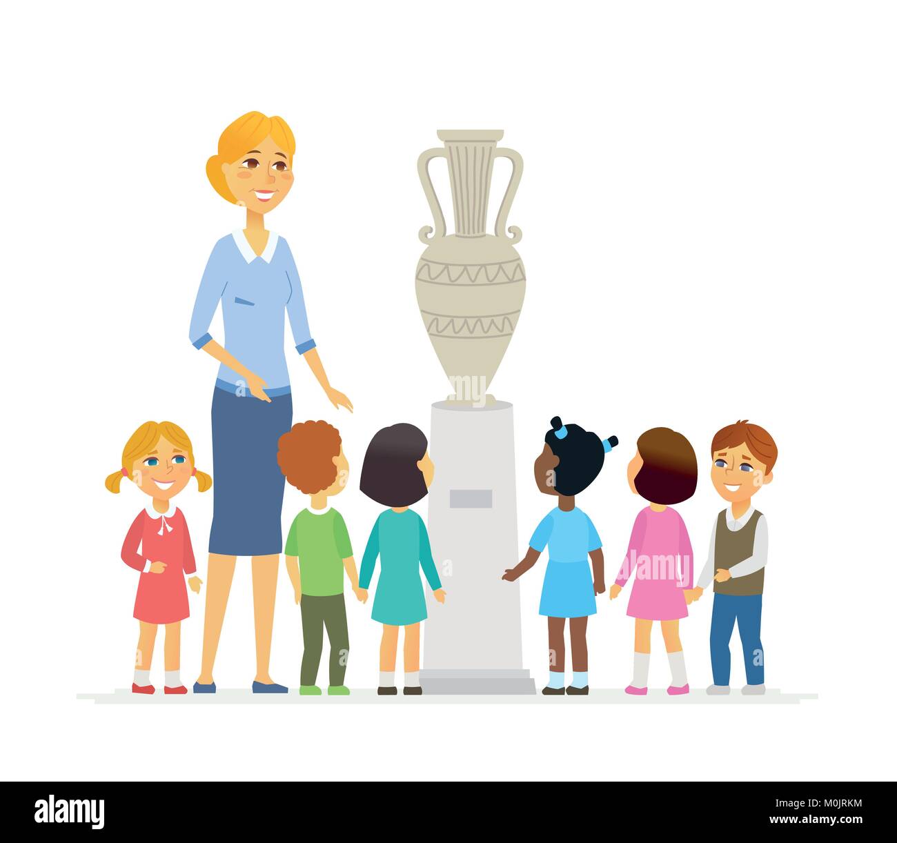 Children with teacher in museum - cartoon people characters isolated illustration Stock Vector