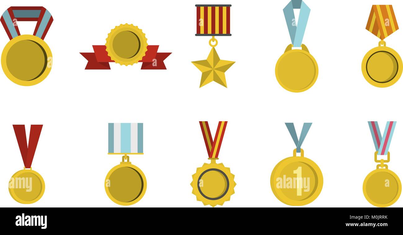 Gold medal icon set, flat style Stock Vector Image & Art - Alamy