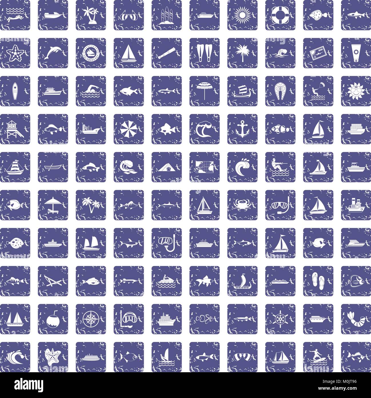 100 sea icons set grunge sapphire Stock Vector Image & Art - Alamy