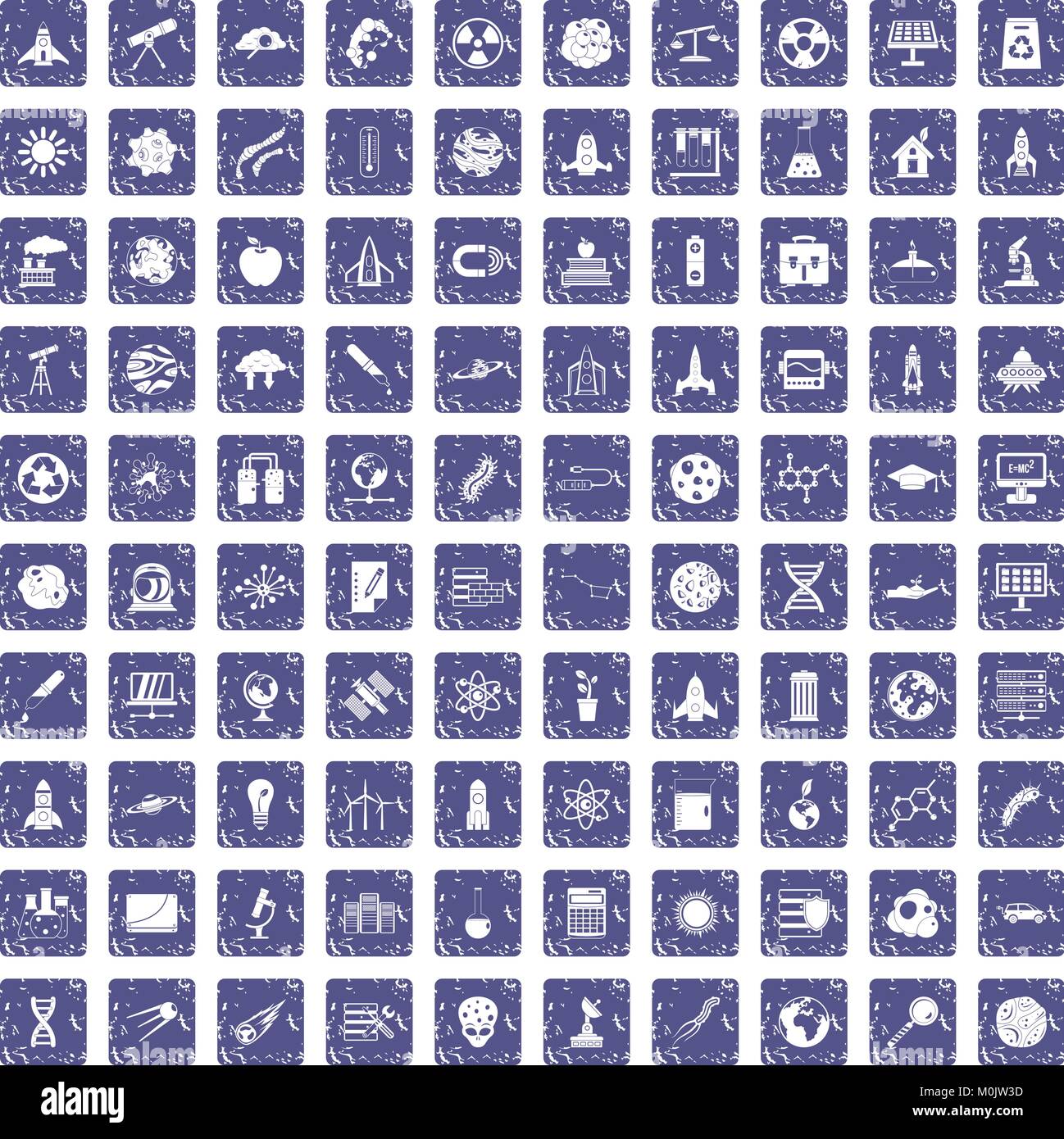 100 space icons set grunge sapphire Stock Vector