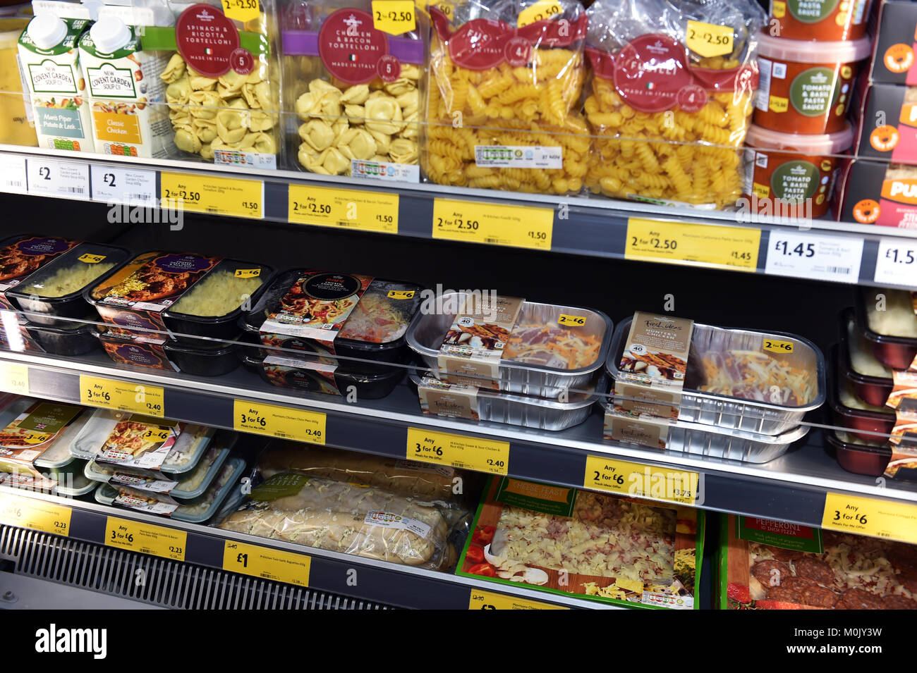Ready meals on sale in a supermarket petrol station Stock Photo