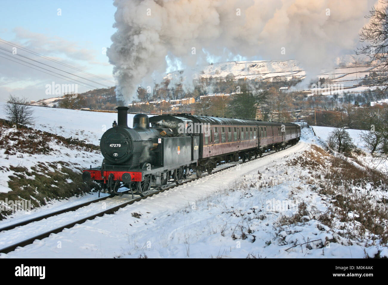 Jinty Steam Locomotive on a Santa Special at the Keighley and Worth Valley Railway, Oakworth, West Yorkshire, UK - January 2010 Stock Photo