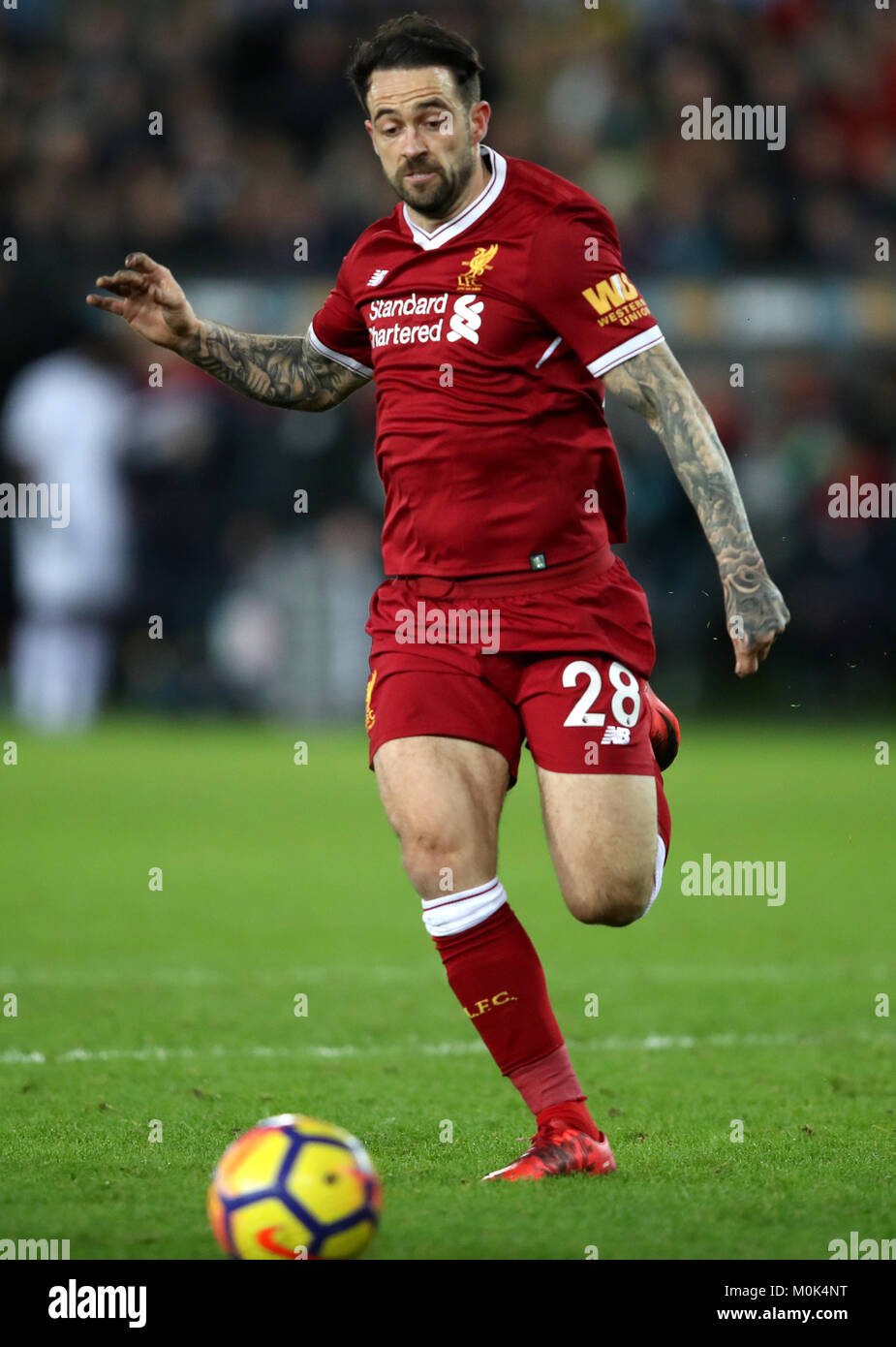 Liverpool's Danny Ings during the Premier League match at the Liberty Stadium, Swansea. PRESS ASSOCIATION Photo. Picture date: Monday January 22, 2018. See PA story SOCCER Swansea. Photo credit should read: Nick Potts/PA Wire. RESTRICTIONS: No use with unauthorised audio, video, data, fixture lists, club/league logos or 'live' services. Online in-match use limited to 75 images, no video emulation. No use in betting, games or single club/league/player publications. Stock Photo