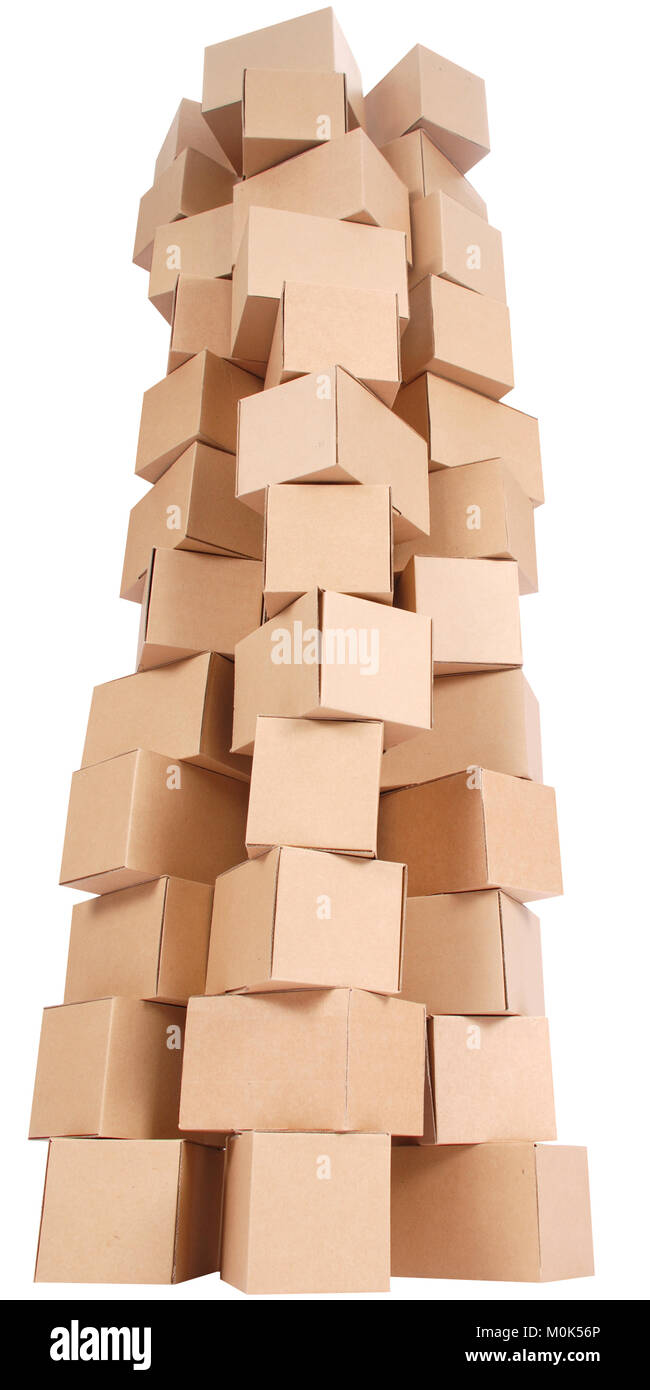 Stacked cardboard boxes on white background Stock Photo - Alamy