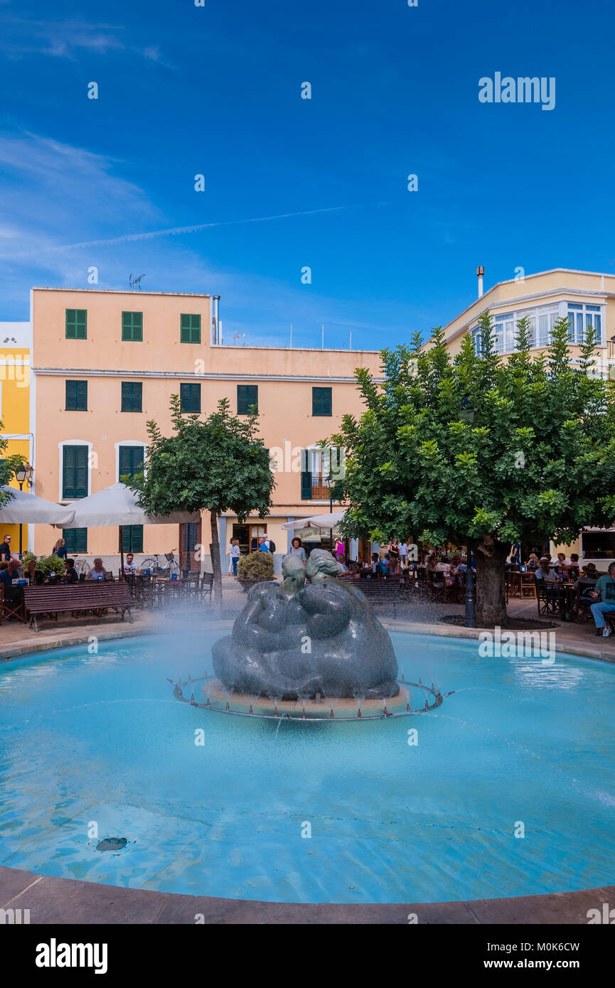A water feature fountain in Ciutadella de Menorca , Menorca , Balearic Islands , Spain Stock Photo