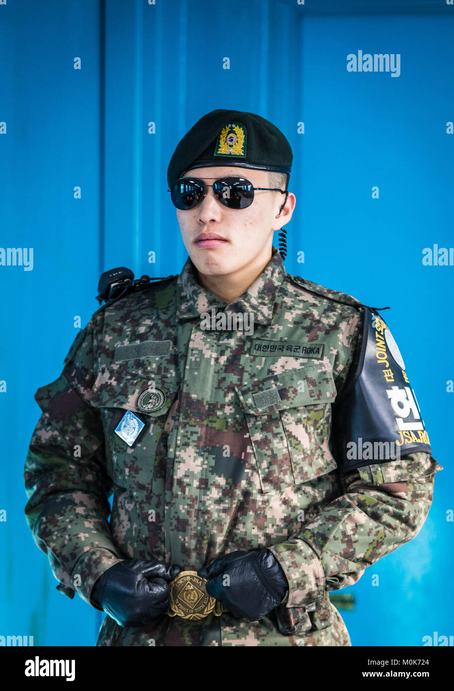 South Korean soldiers standing guard, facing North Korea at the DMZ Stock  Photo - Alamy