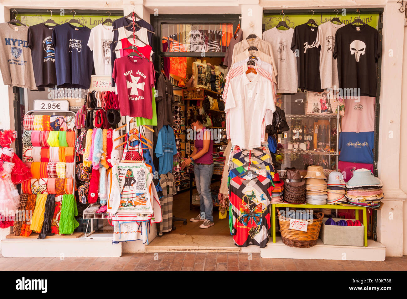 A clothes shop store in Ciutadella de Menorca , Menorca , Balearic Islands , Spain Stock Photo