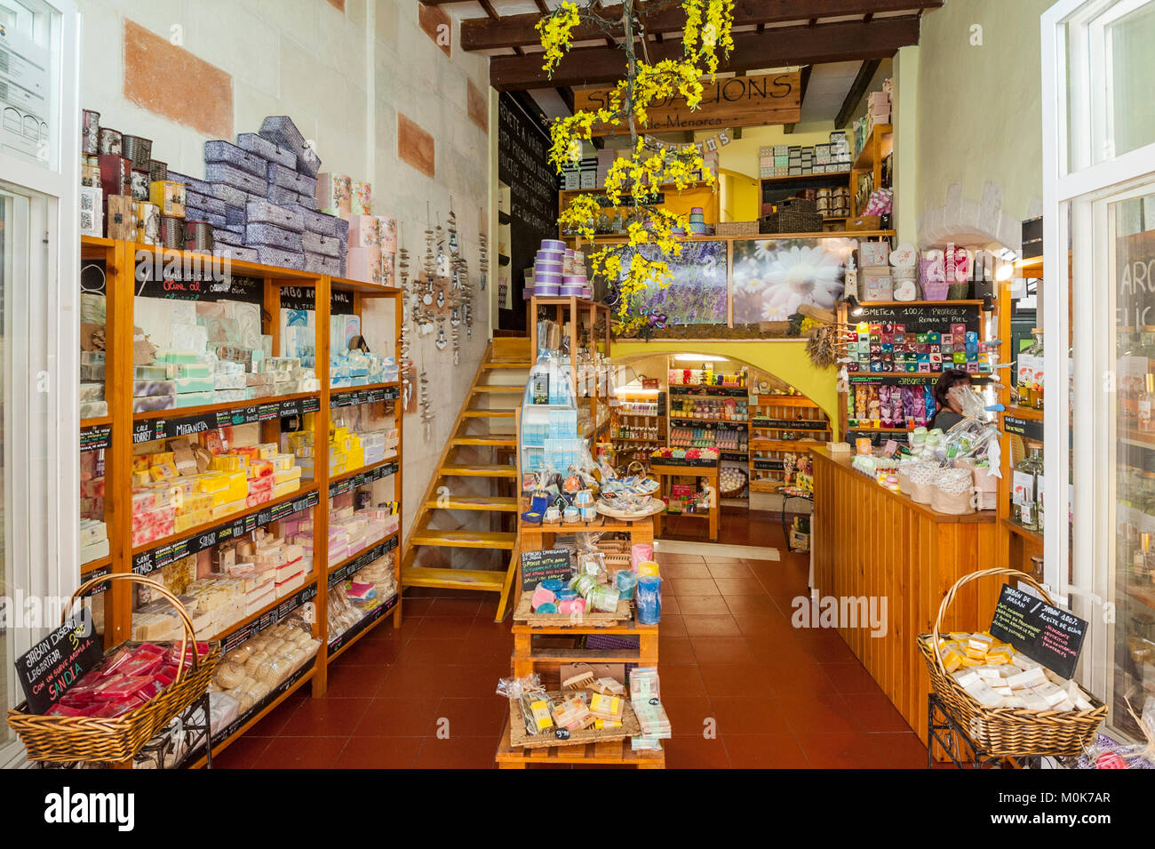 A soap shop store in Ciutadella de Menorca , Menorca , Balearic Islands , Spain Stock Photo