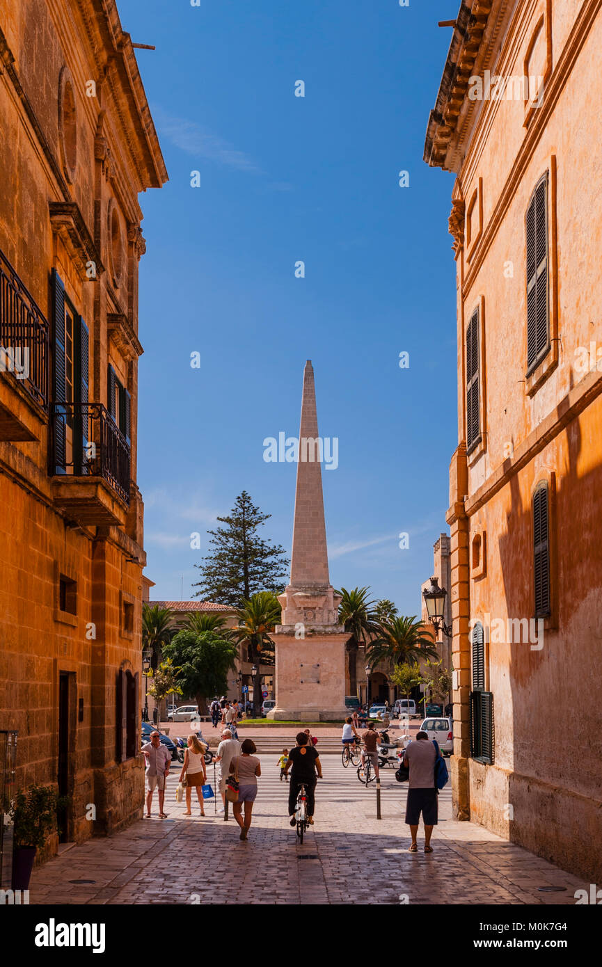 The Obelisk in Ciutadella de Menorca , Menorca , Balearic Islands , Spain Stock Photo