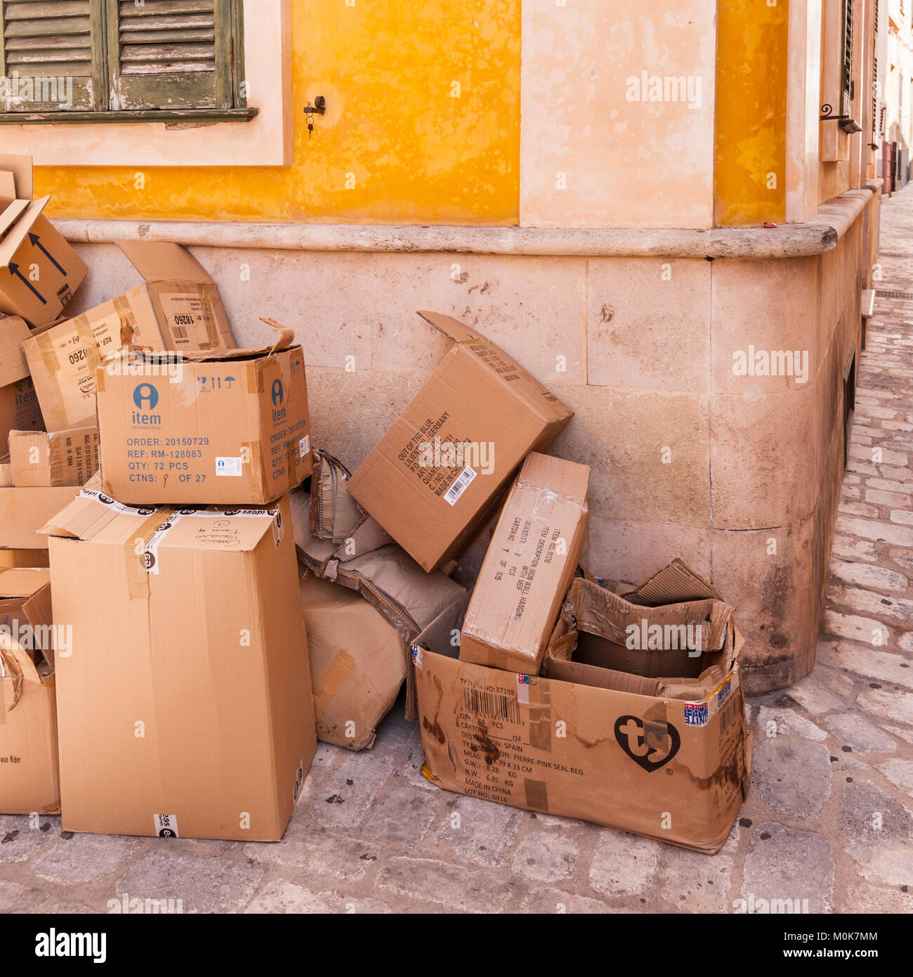 Empty boxes in Menorca , Menorca , Balearic Islands , Spain Stock Photo