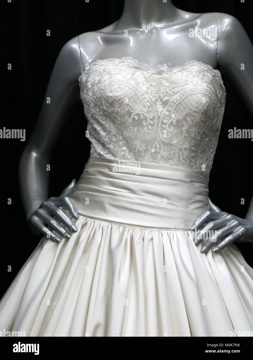Formal White Strapless Wedding Dress Stock Photo