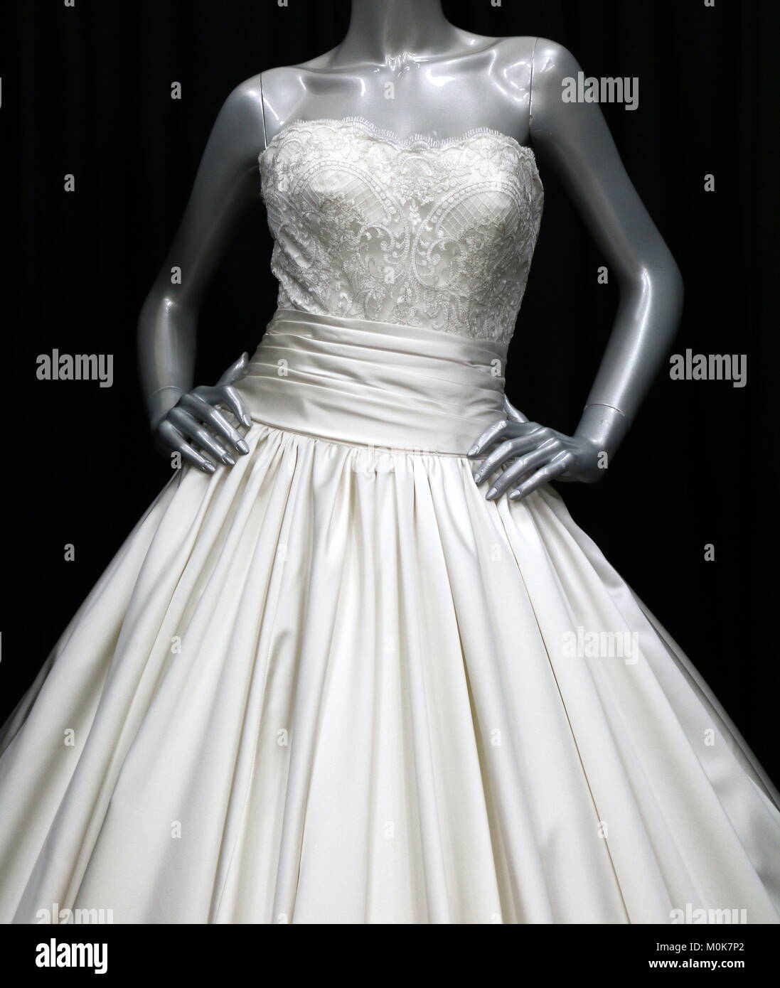 Formal White Strapless Wedding Dress Stock Photo
