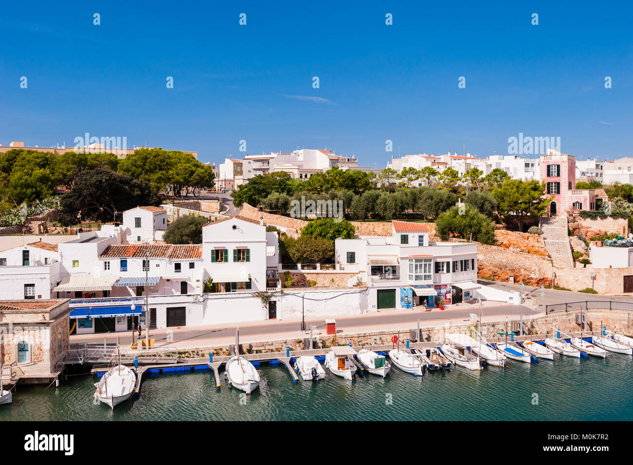 Boats in the Port in Ciutadella de Menorca , Menorca , Balearic Islands , Spain Stock Photo