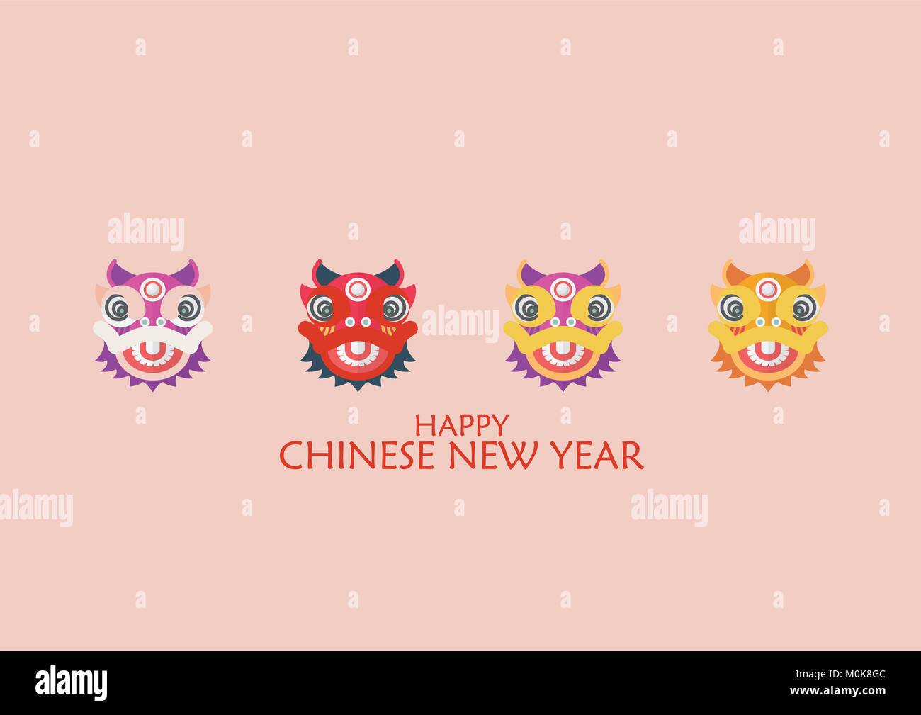 Happy chinese new year with Dancing lions. Vector illustration Stock Vector