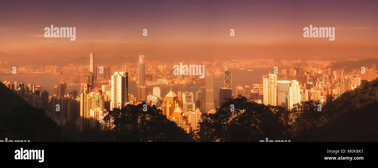 Hong Kong skyline at sunset Stock Photo