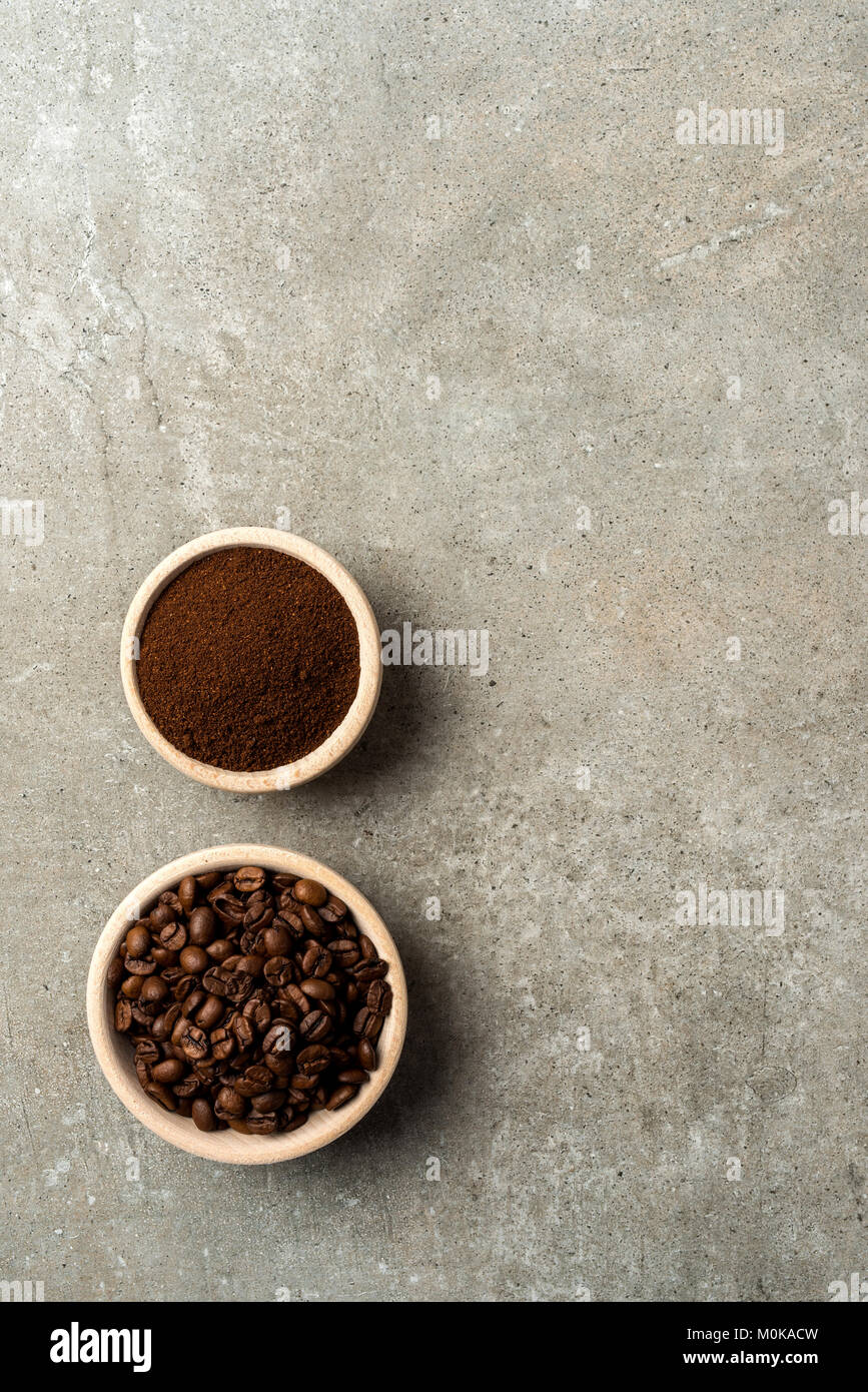 Roasted coffee beans in wooden bowls Stock Photo - Alamy