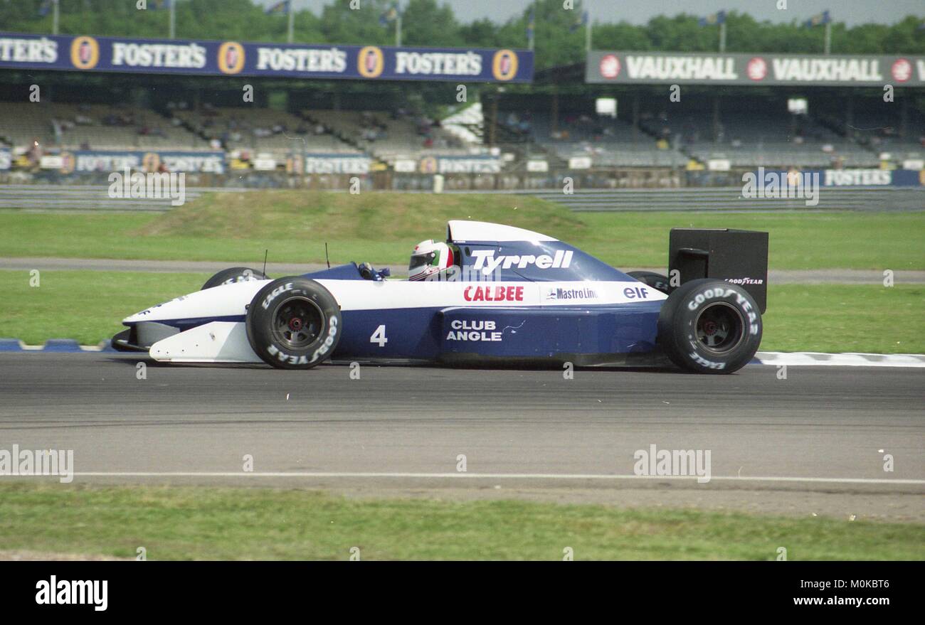 Andrea De Cesaris Tyrrell 0b Formula One At Silverstone In 1992 Stock Photo Alamy