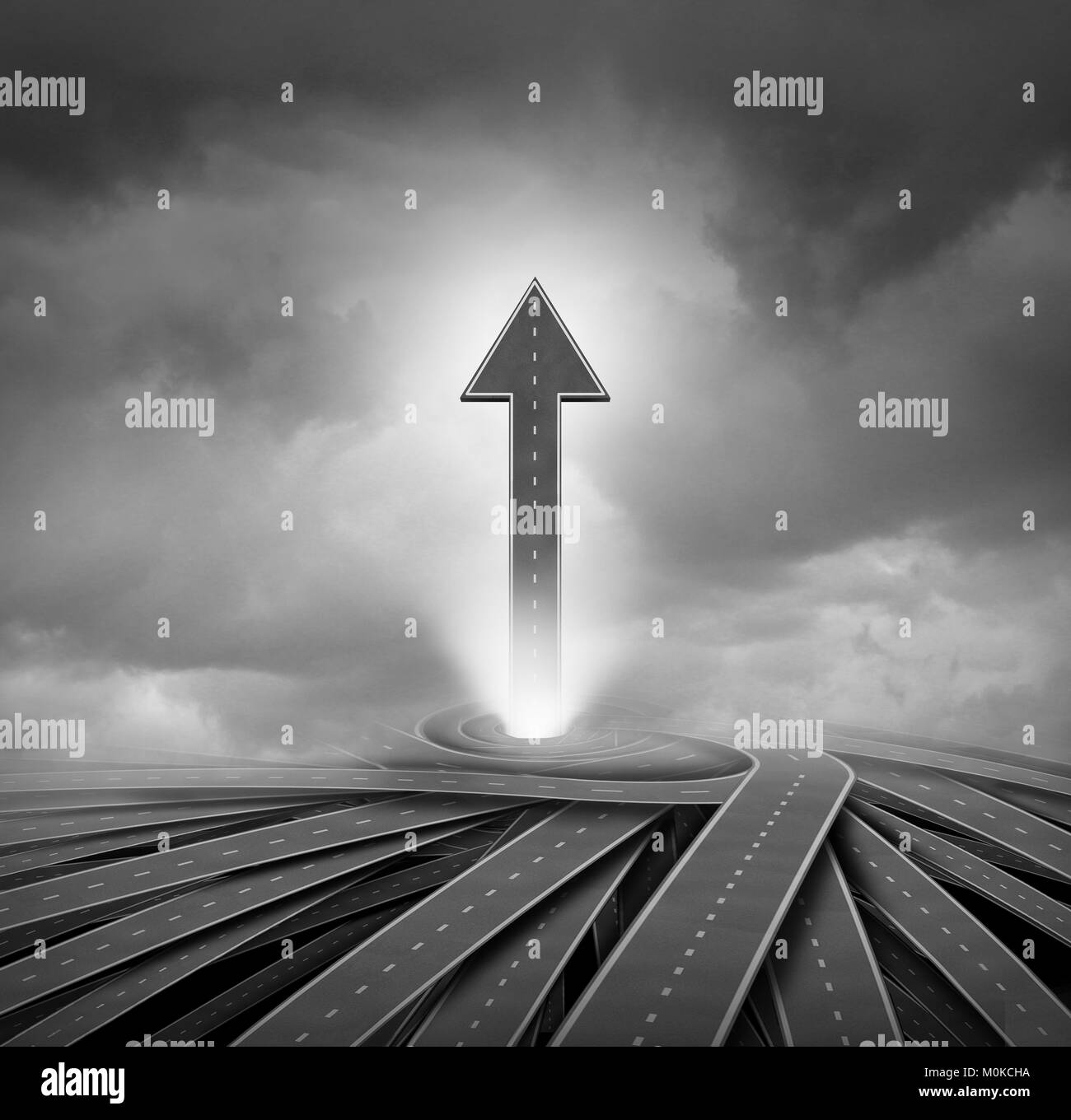Road arrow and a way to success business concept as a 3D illustration. Stock Photo