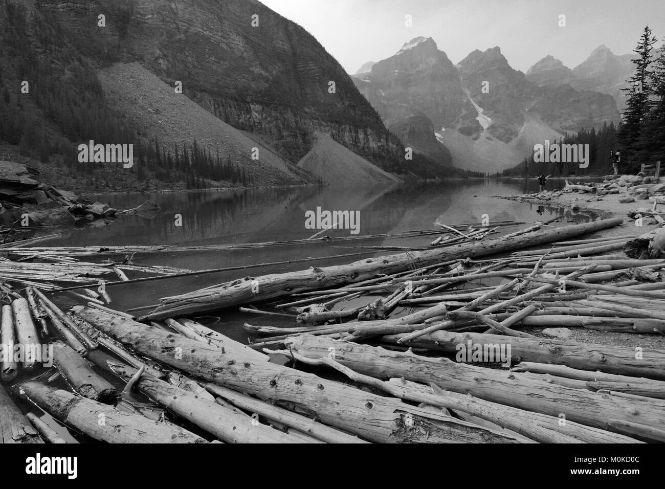 View over the glacial Lake Moraine, Banff national Park, UNESCO World Heritage Site, Rocky Mountains, Alberta, Canada. Stock Photo