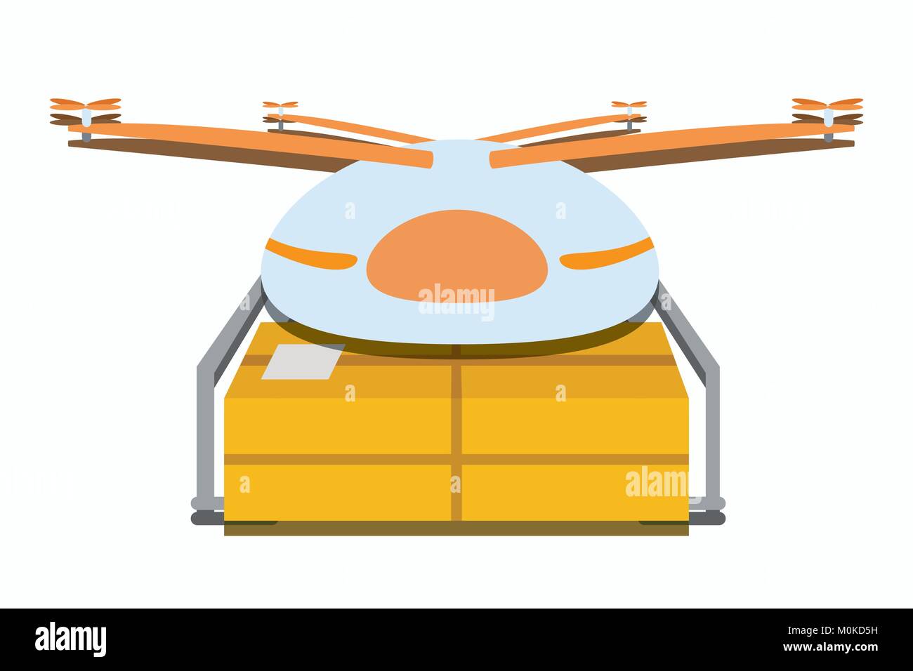 Illustration of delivery drone flying with package, vector of package drone delivering a product/autonomous delivery drone with package/quadcopter Stock Vector