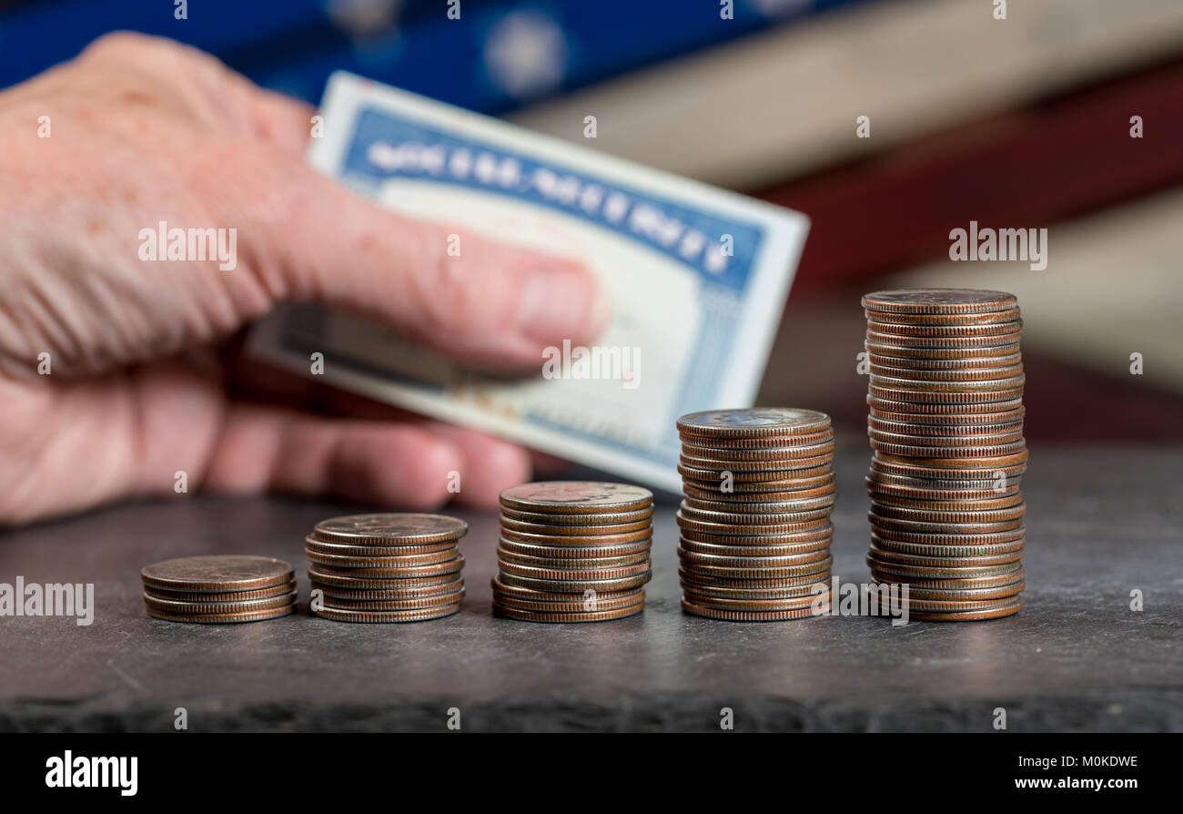 Pile of US quarters growing with compound interest Stock Photo