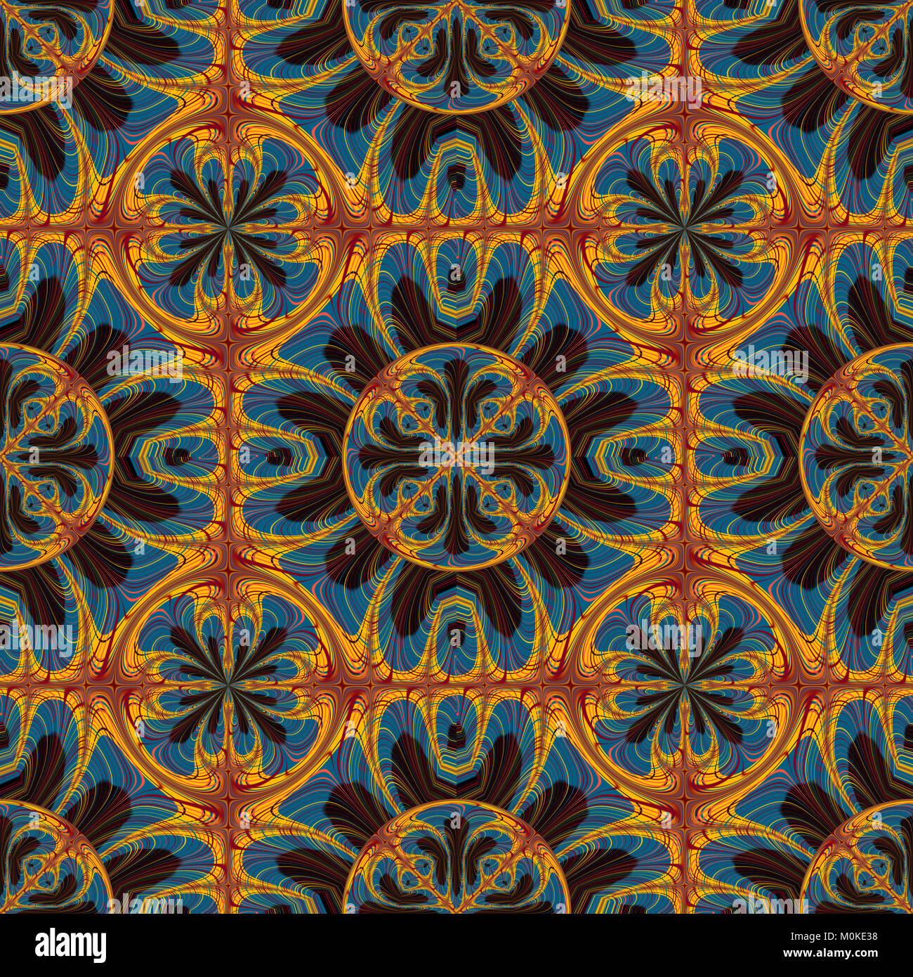 Tapestry-like algorithmic pattern in mostly blue and yellow. Digital ...