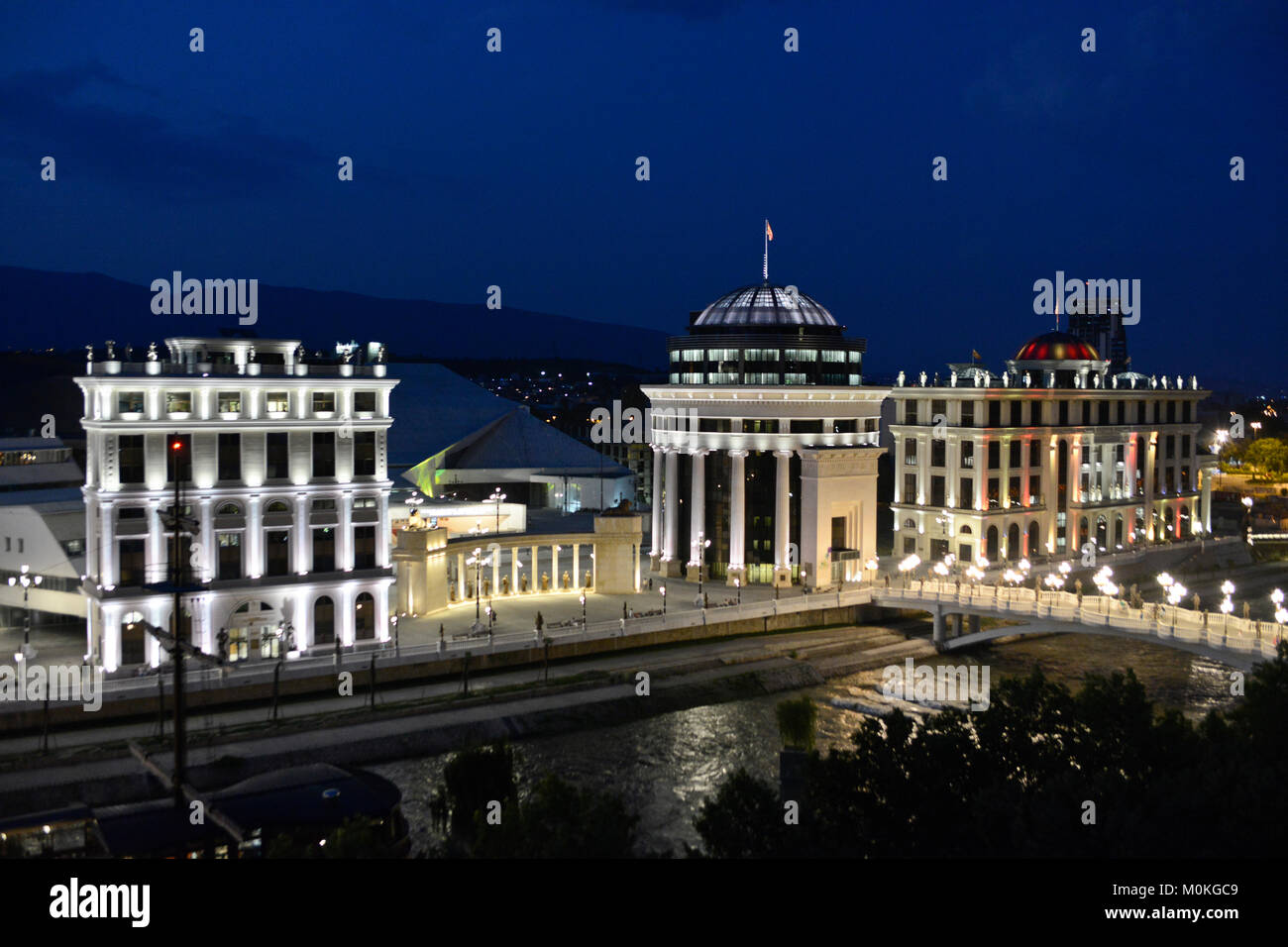 Panoramic view of Skopje (Art Bridge, Agency for Electronic Communications) Macedonia Stock Photo